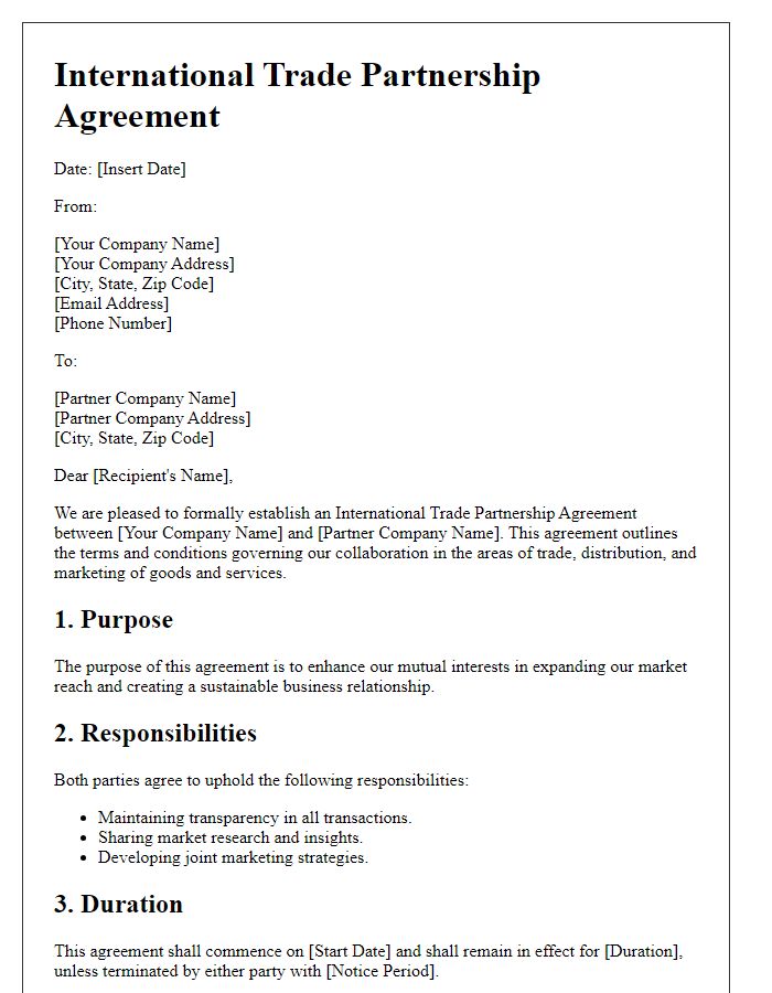 Letter template of International Trade Partnership Agreement