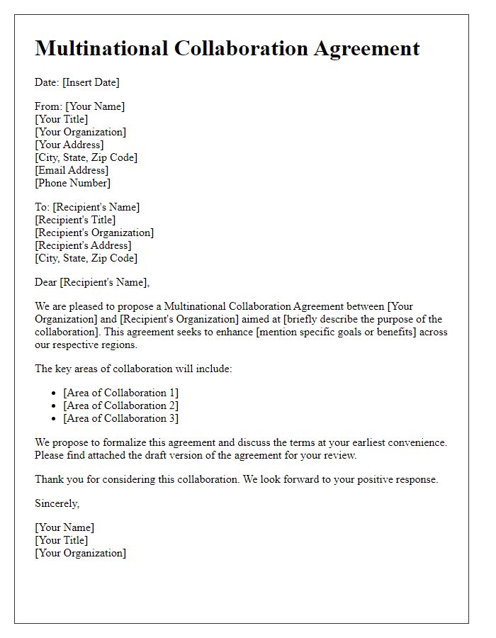 Letter template of Multinational Collaboration Agreement