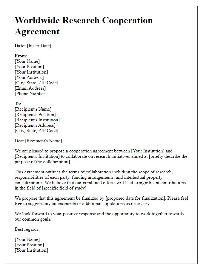 Letter template of Worldwide Research Cooperation Agreement