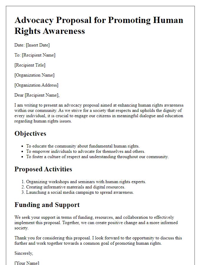 Letter template of advocacy proposal for promoting human rights awareness