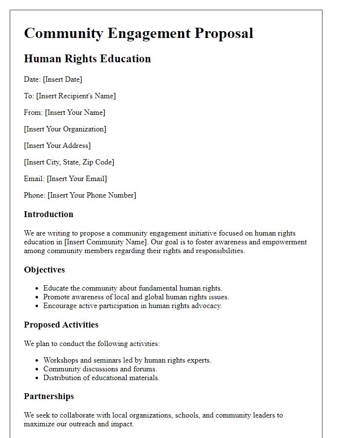 Letter template of community engagement proposal for human rights education