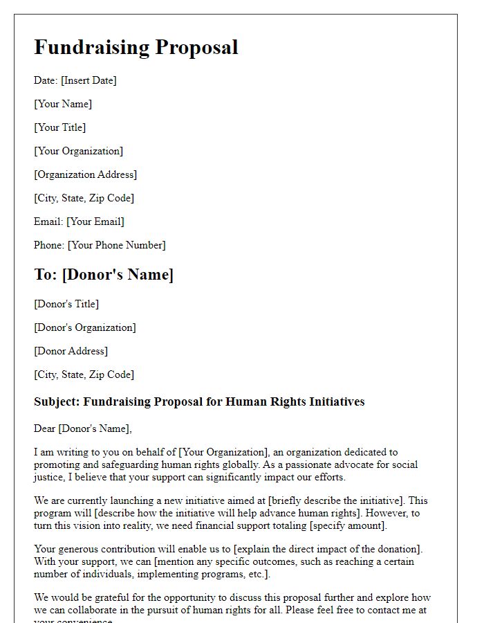 Letter template of fundraising proposal for human rights initiatives