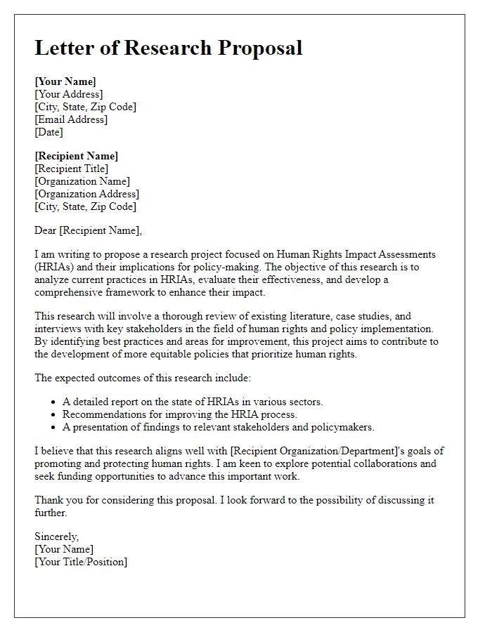 Letter template of research proposal for human rights impact assessments