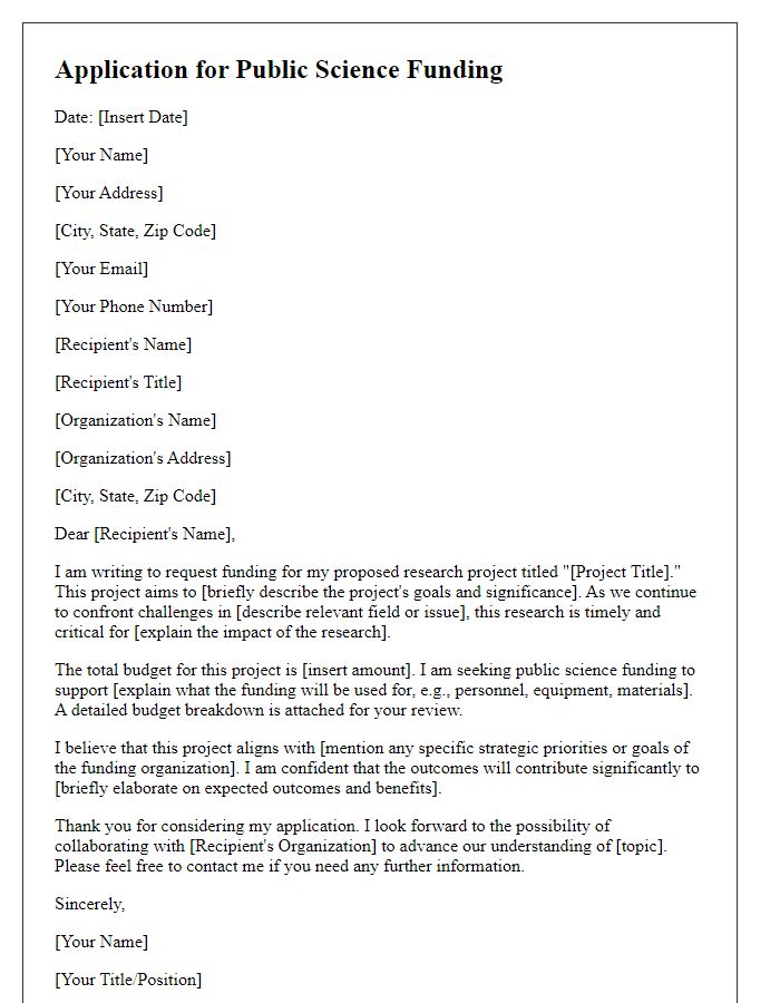 Letter template of application for public science funding