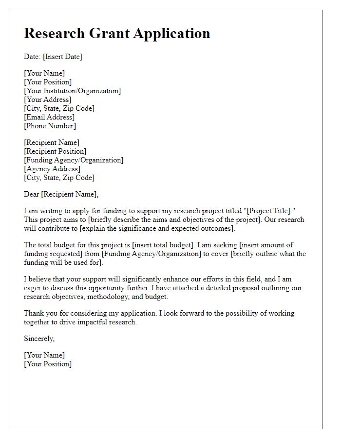 Letter template of application for research grant funding