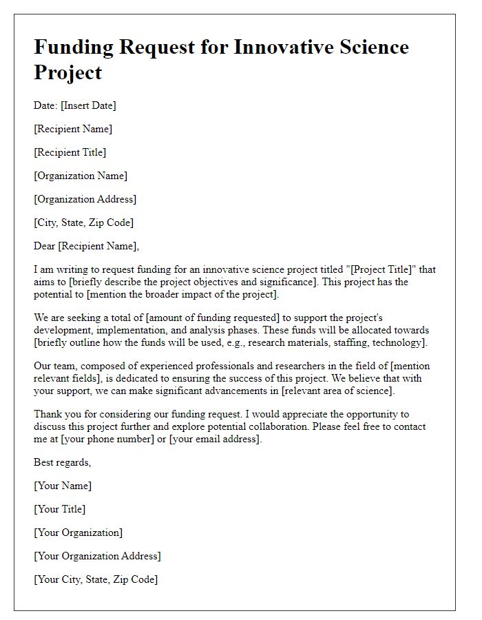 Letter template of funding request for innovative science projects