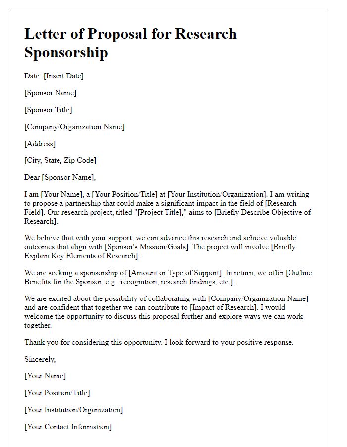 Letter template of pitch for private science research sponsorship