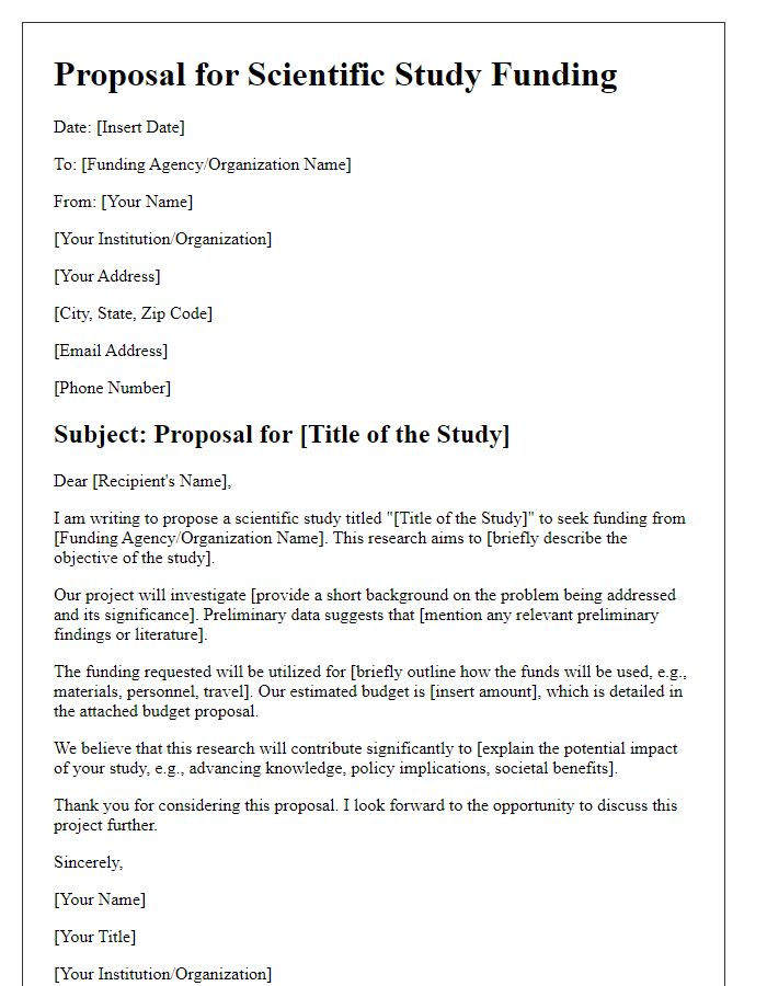 Letter template of proposal for scientific study funding