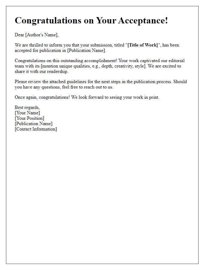 Letter template of congratulations for literary submission acceptance