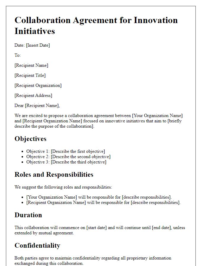 Letter template of collaboration agreement for innovation initiatives