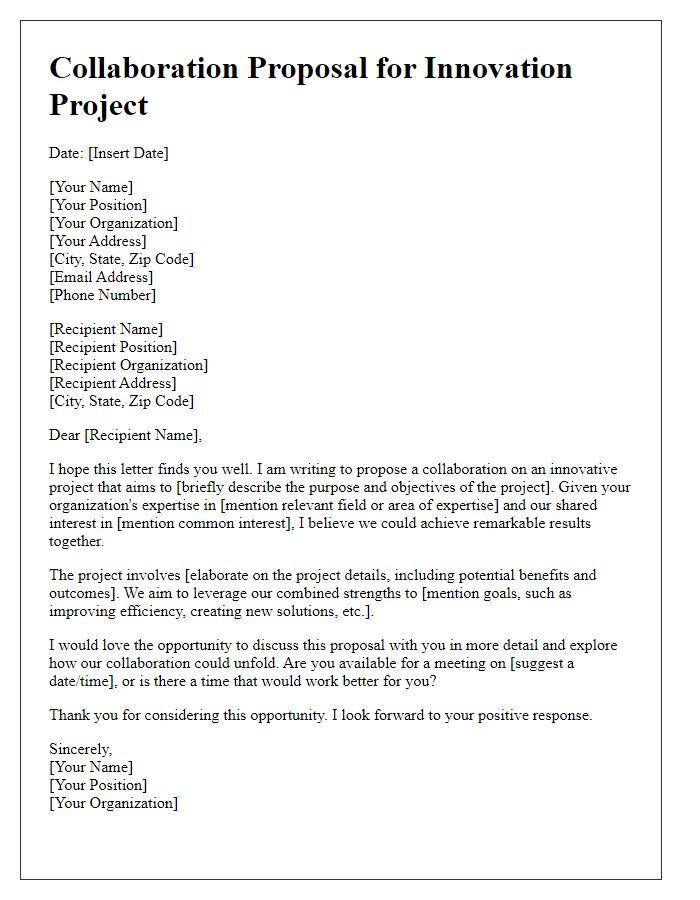 Letter template of collaboration proposal for innovation project