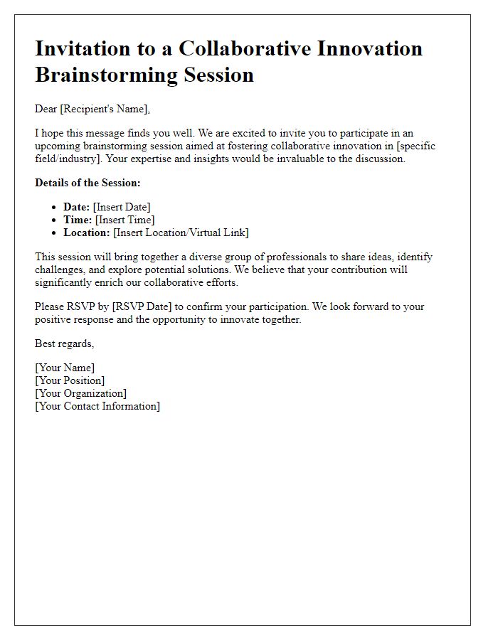 Letter template of outreach for collaborative innovation brainstorming session