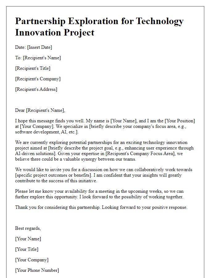 Letter template of partnership exploration for technology innovation project