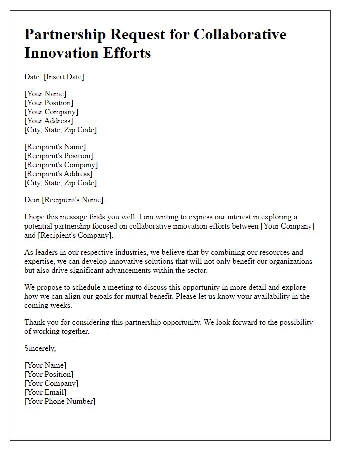 Letter template of partnership request for collaborative innovation efforts