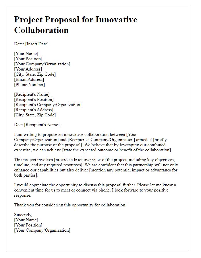 Letter template of project proposal for innovative collaboration