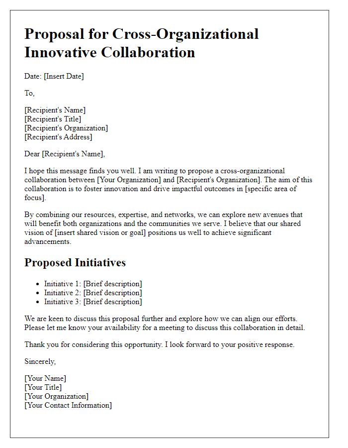 Letter template of proposal for cross-organizational innovative collaboration