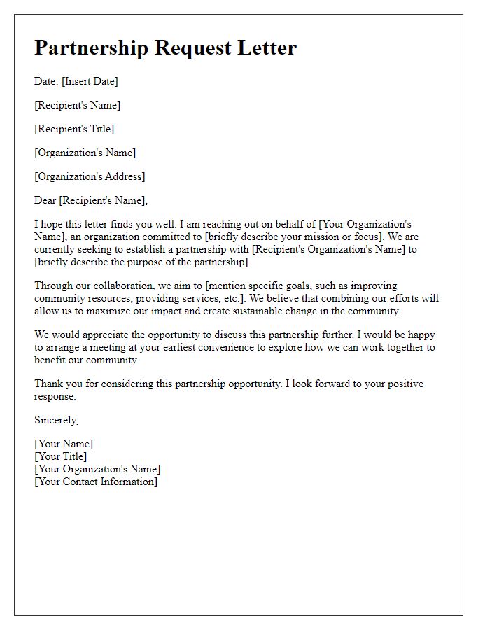 Letter template of community development partnership request