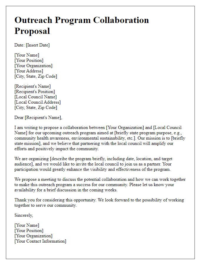 Letter template of outreach program collaboration with local council