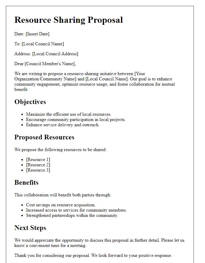 Letter template of resource-sharing proposal with local council