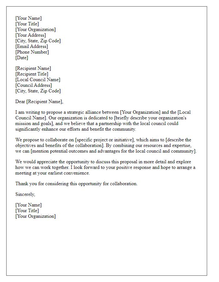 Letter template of strategic alliance proposal to local council