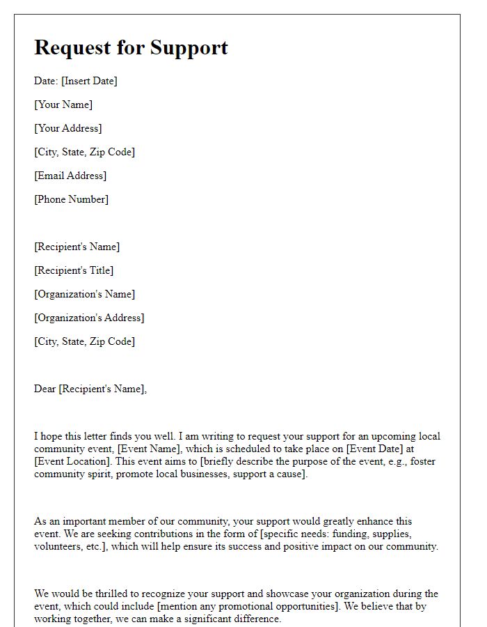 Letter template of support request for local community events