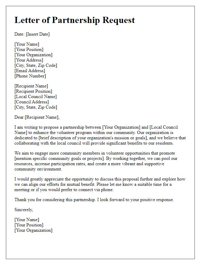 Letter template of volunteer program partnership request to local council