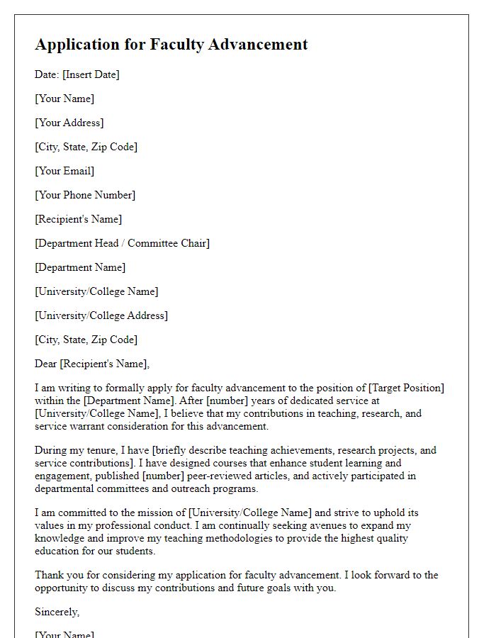 Letter template of application for faculty advancement