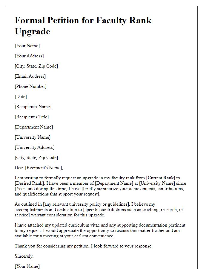 Letter template of formal petition for faculty rank upgrade