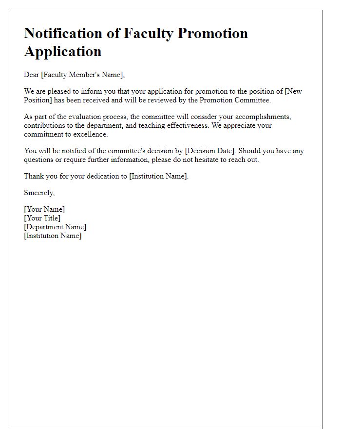 Letter template of notification for faculty promotion application