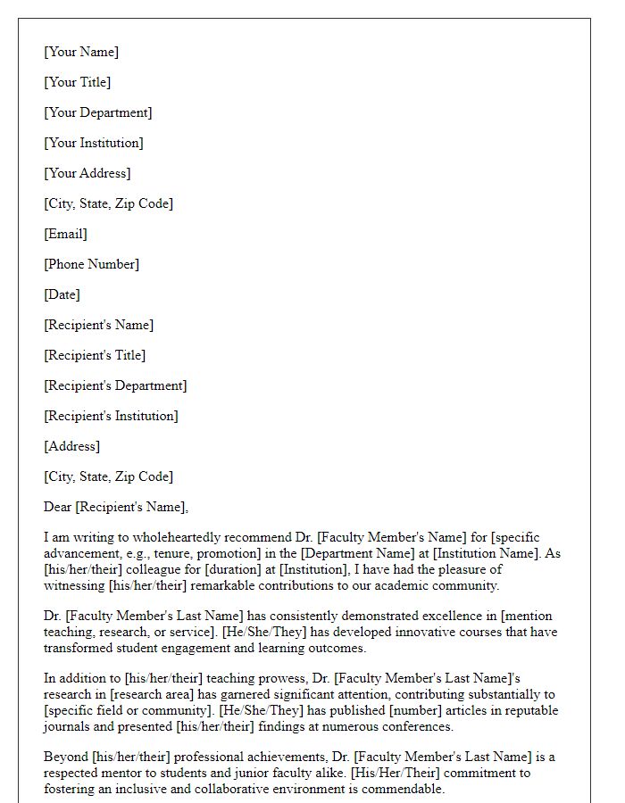 Letter template of recommendation for faculty advancement