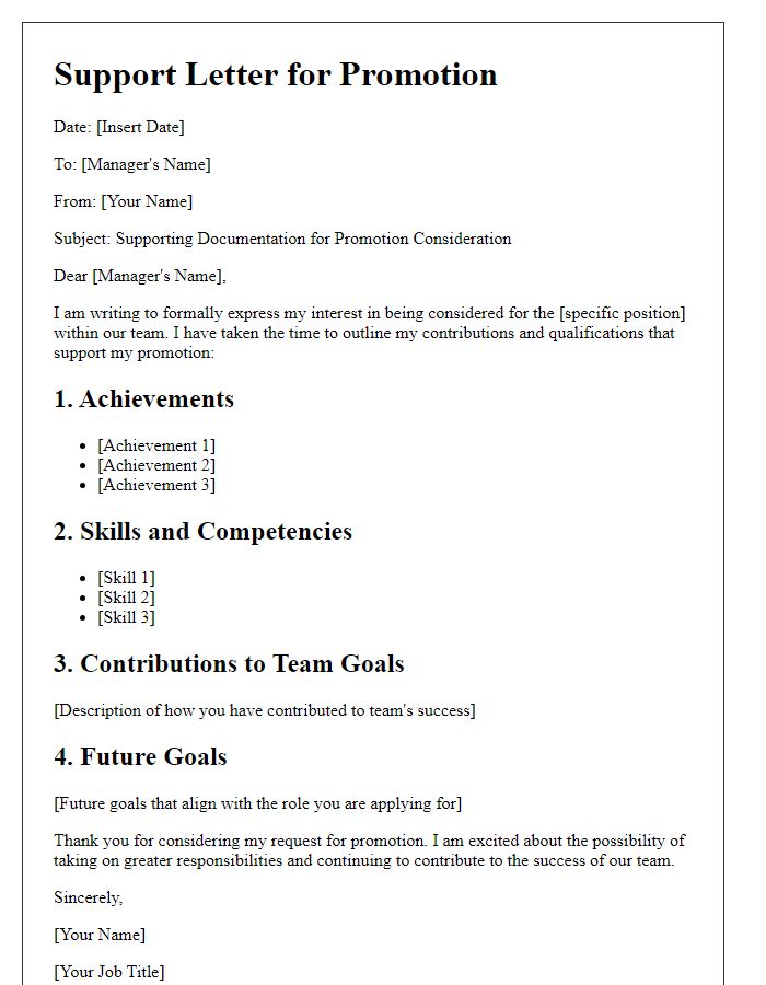 Letter template of supporting documentation for promotion