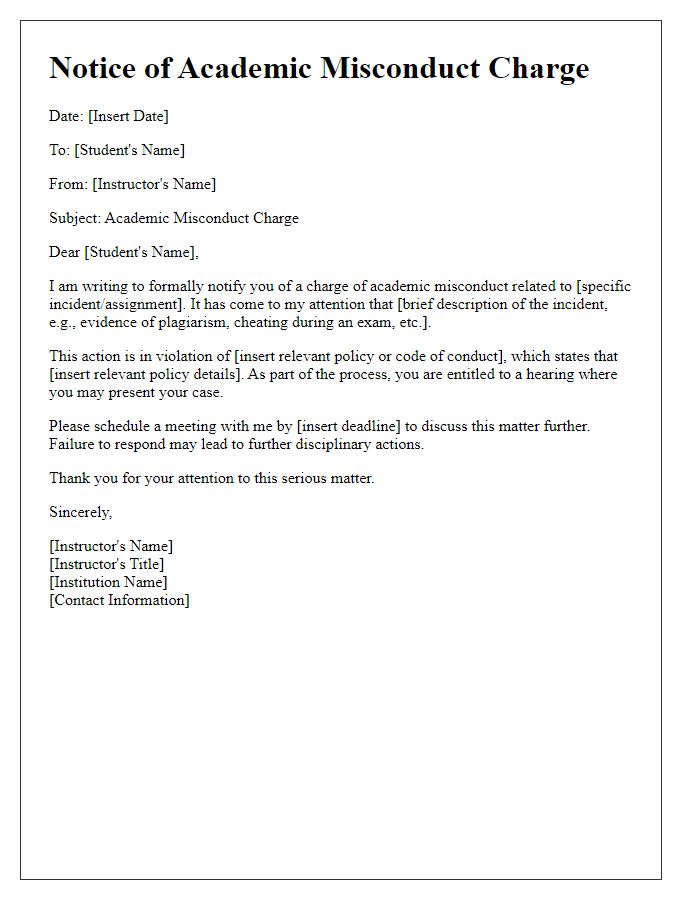 Letter template of Academic Misconduct Charge