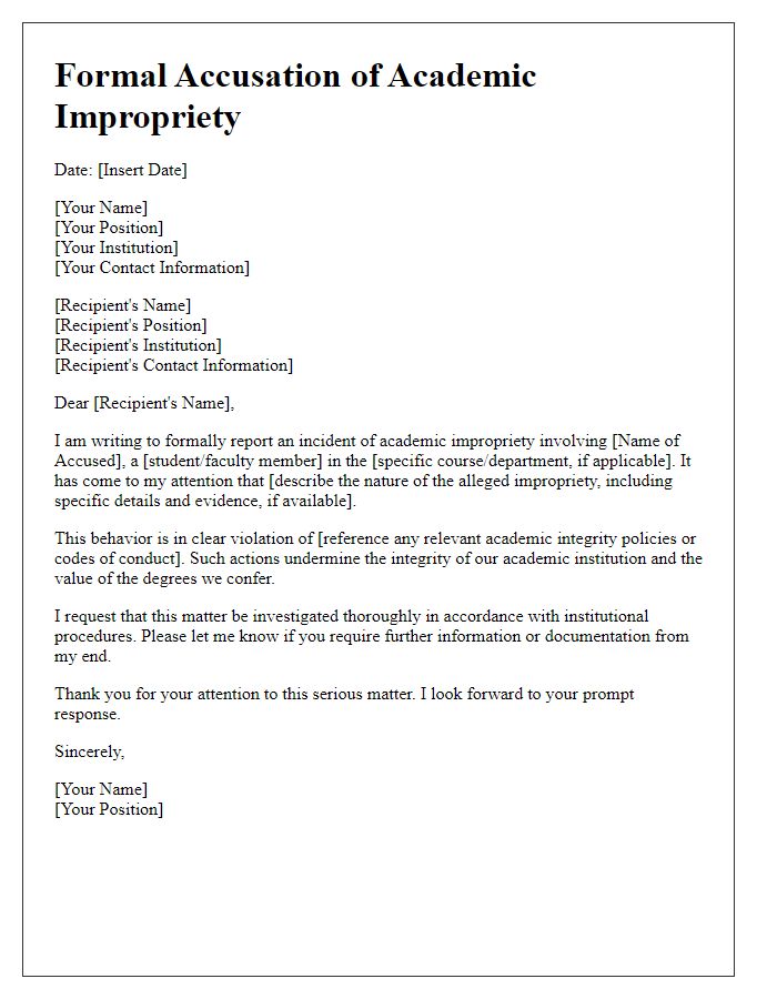 Letter template of Formal Accusation of Academic Impropriety