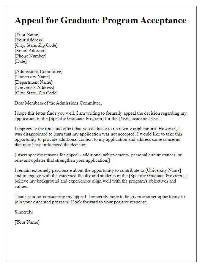 Letter template of appeal for graduate program acceptance