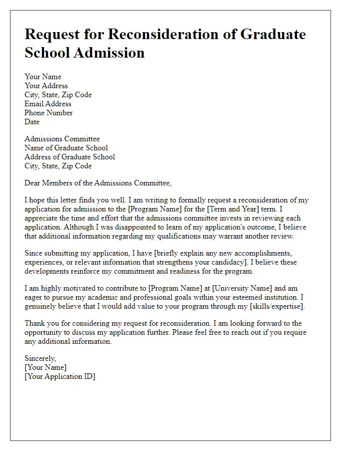 Letter template of graduate school admission reconsideration request