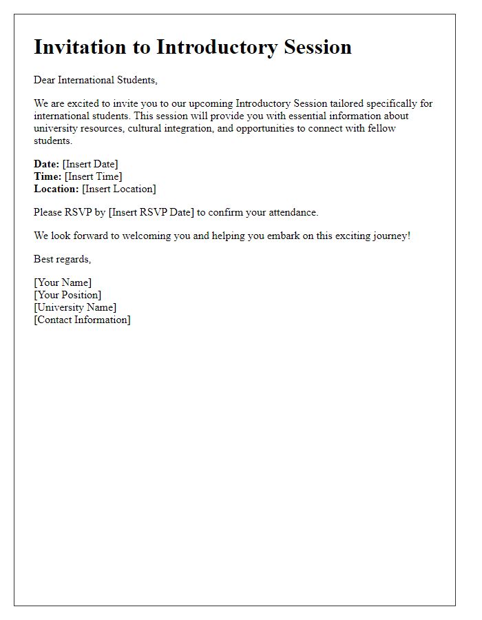 Letter template of introductory session invitation for international students