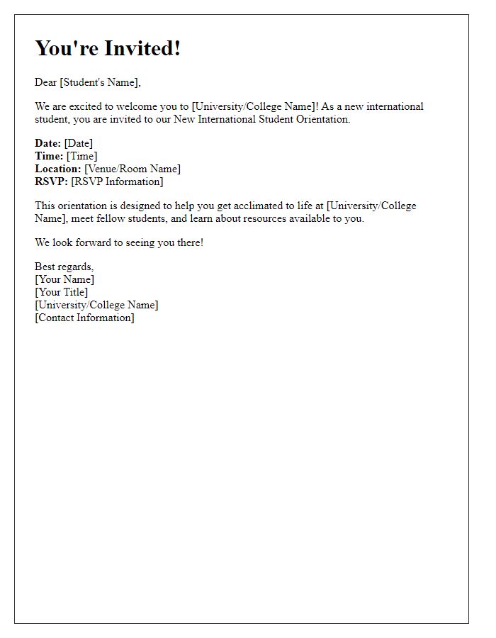 Letter template of invitation for new international student orientation