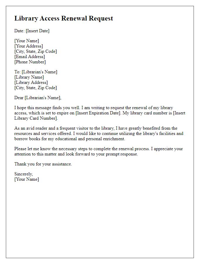 Letter template of library access renewal request