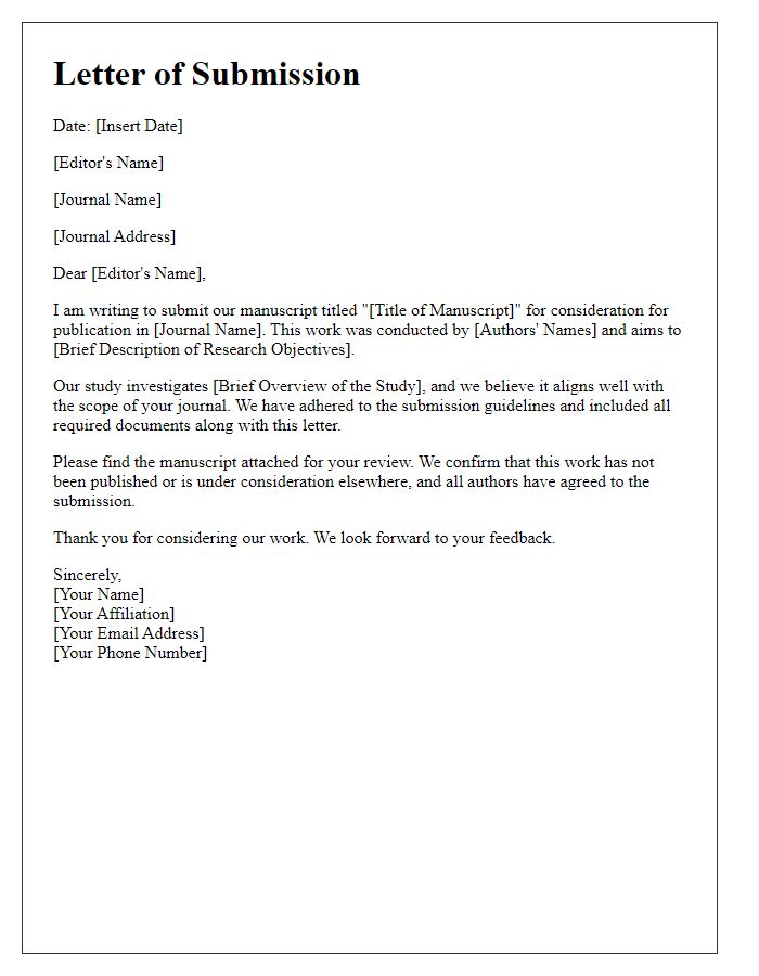 Letter template of submission for academic journal publication