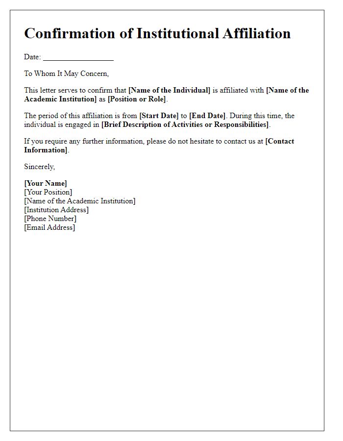 Letter template of confirmation for academic institution affiliation