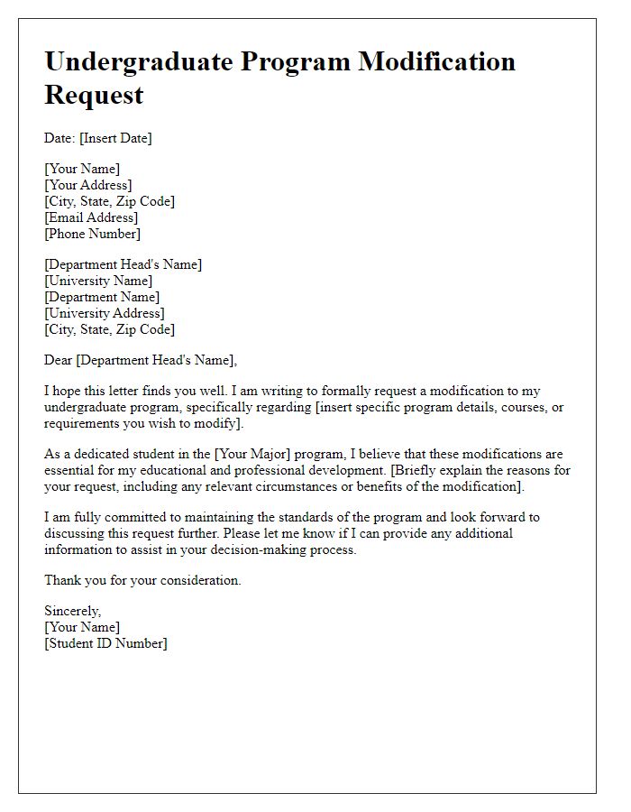 Letter template of undergraduate program modification request