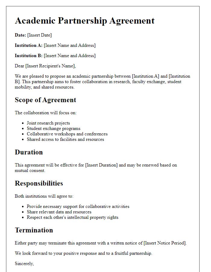 Letter template of academic partnership agreement