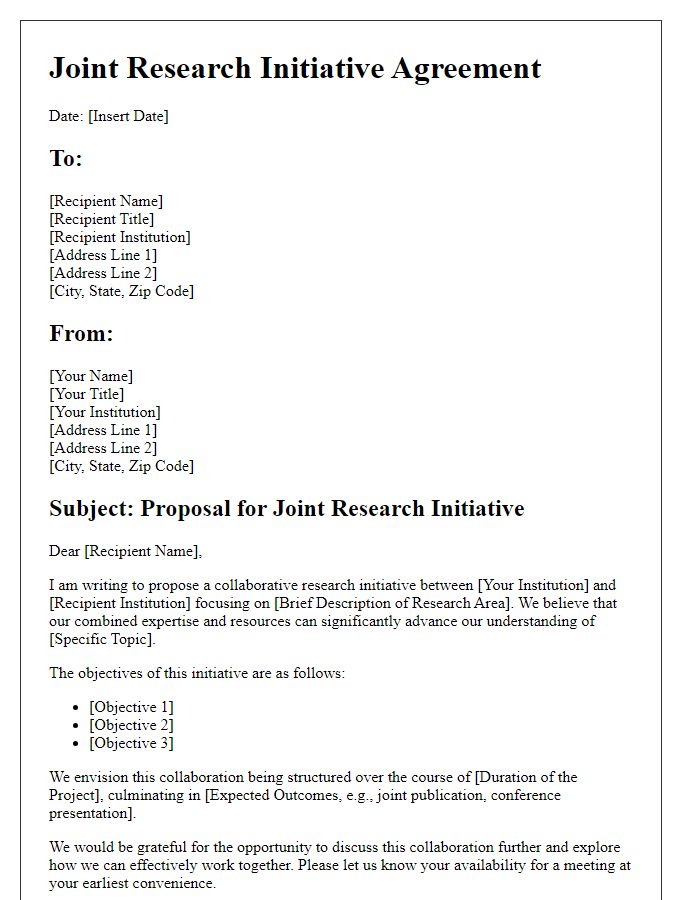 Letter template of joint research initiative