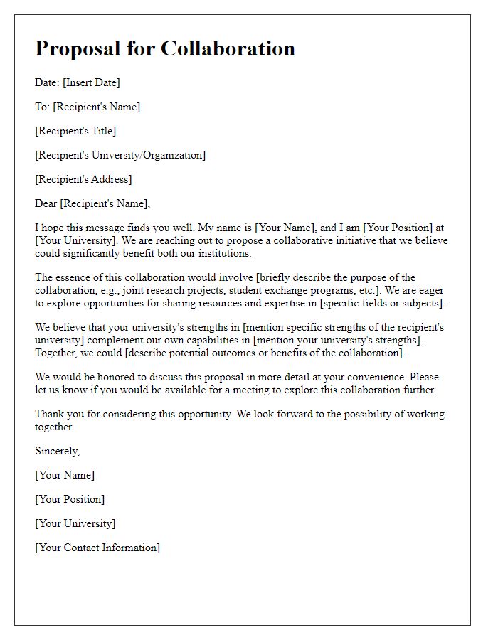 Letter template of university collaboration proposal