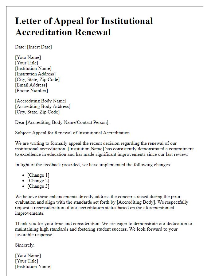 Letter template of appeal for institutional accreditation renewal