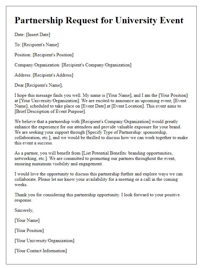 Letter template of partnership request for university event