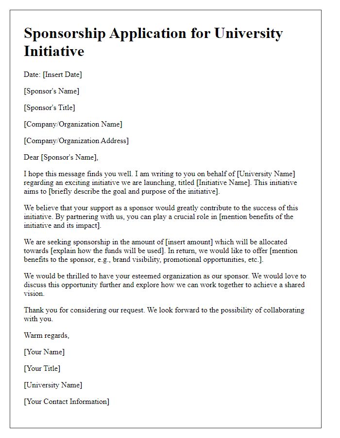 Letter template of sponsorship application for university initiative