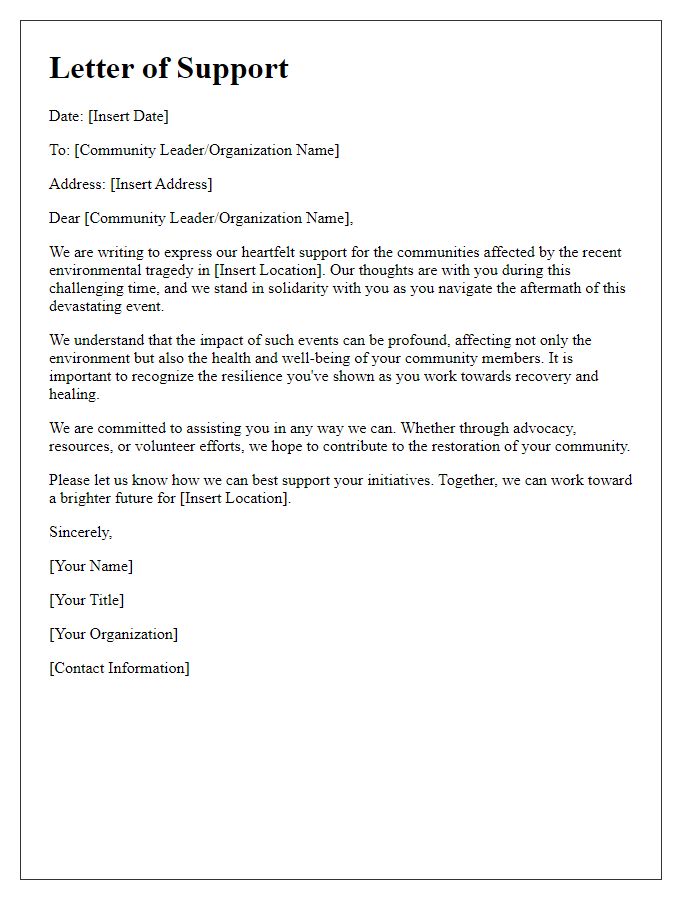 Letter template of support for communities affected by environmental tragedy.