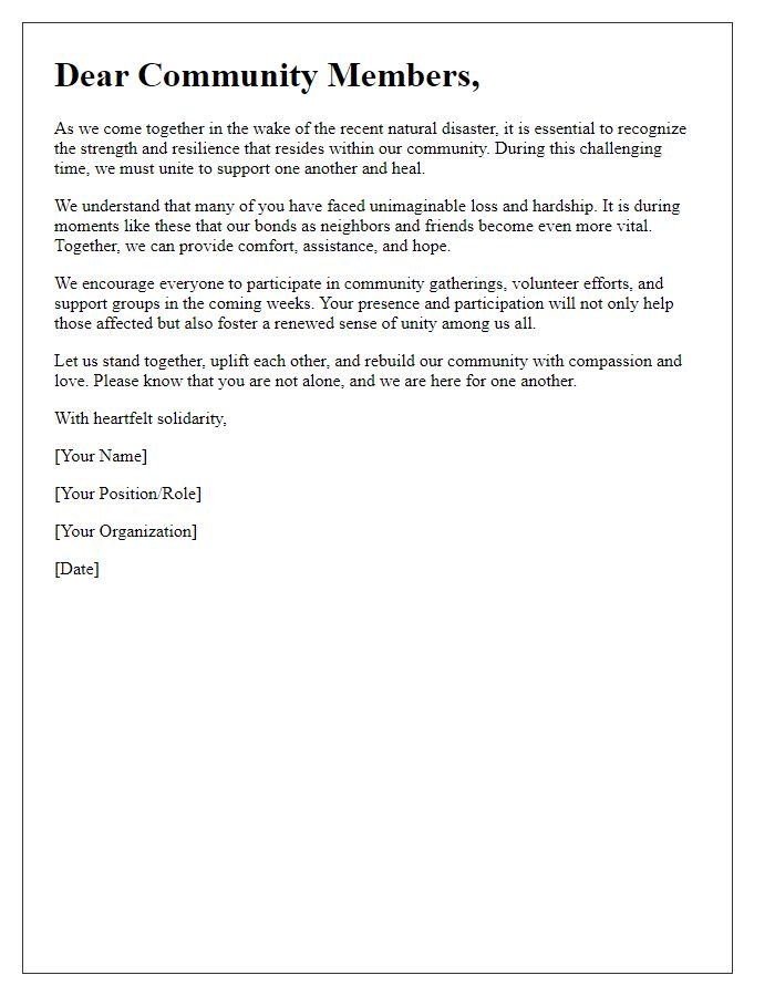 Letter template of unity for communities healing from natural disasters.