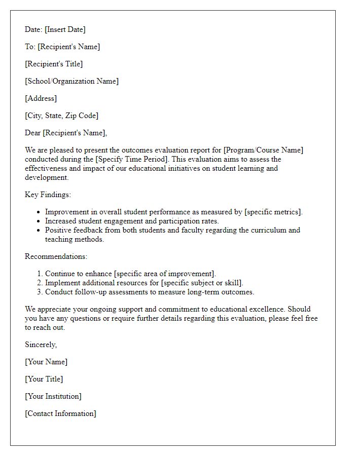 Letter template of educational outcomes evaluation.